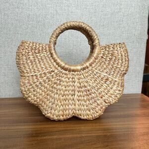 Top Handle Straw Basket Bag Purse Eco Friendly Vacation‎ Tropical Beachcore